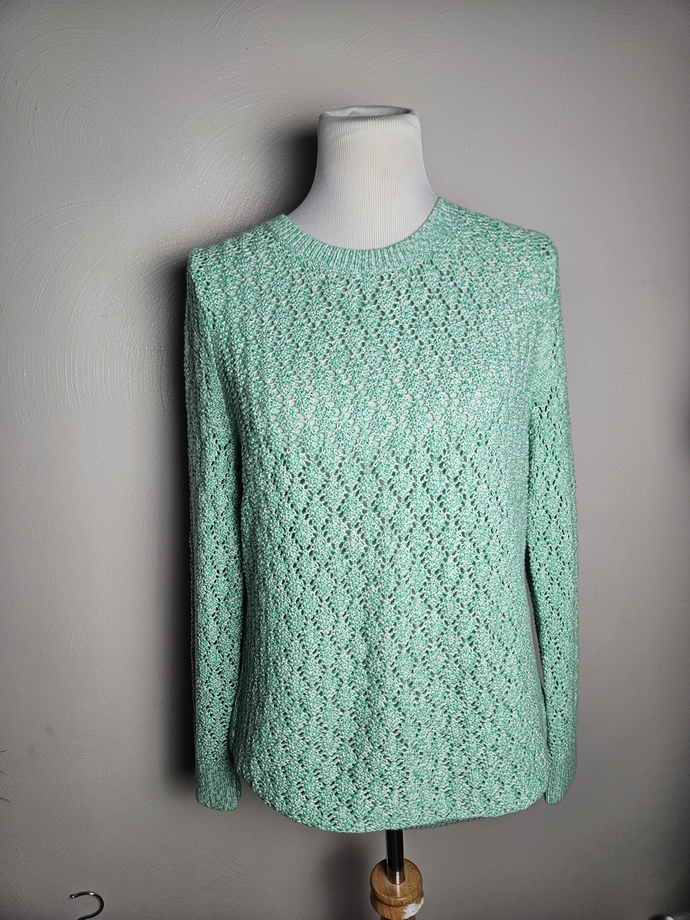 Talbots Mint Green Open-Knit Crewneck Sweater
